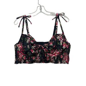 Torrid Curve Bralette Bra Women's Sz 1 Black Red Floral Underwired Unlined Bows